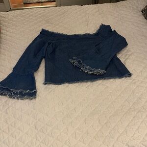 Venus denim Off-Shoulder Frayed Top